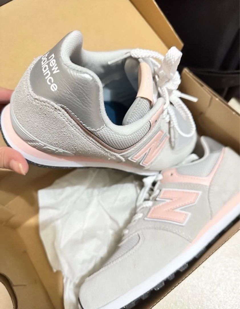New Balance 574 Grey/Pink (Category: Sneakers) located in Quezon City. Submitted by danielleflv (Listing ID 1310054650, Image 3). Description: Newly bought, Please check receipt attached. New Balance Kids but fits women size US 7 / 24 CM .