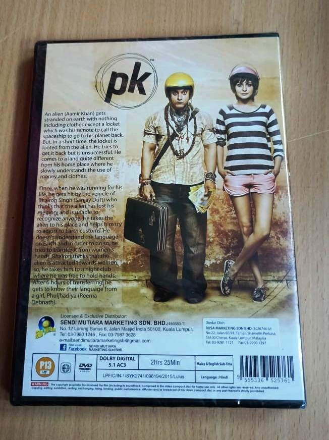 PK Bollywood Hindi Movie DVD Aamir Khan Anushka Sharma Sushant Singh Rajput Subtitle Bahasa Malaysia