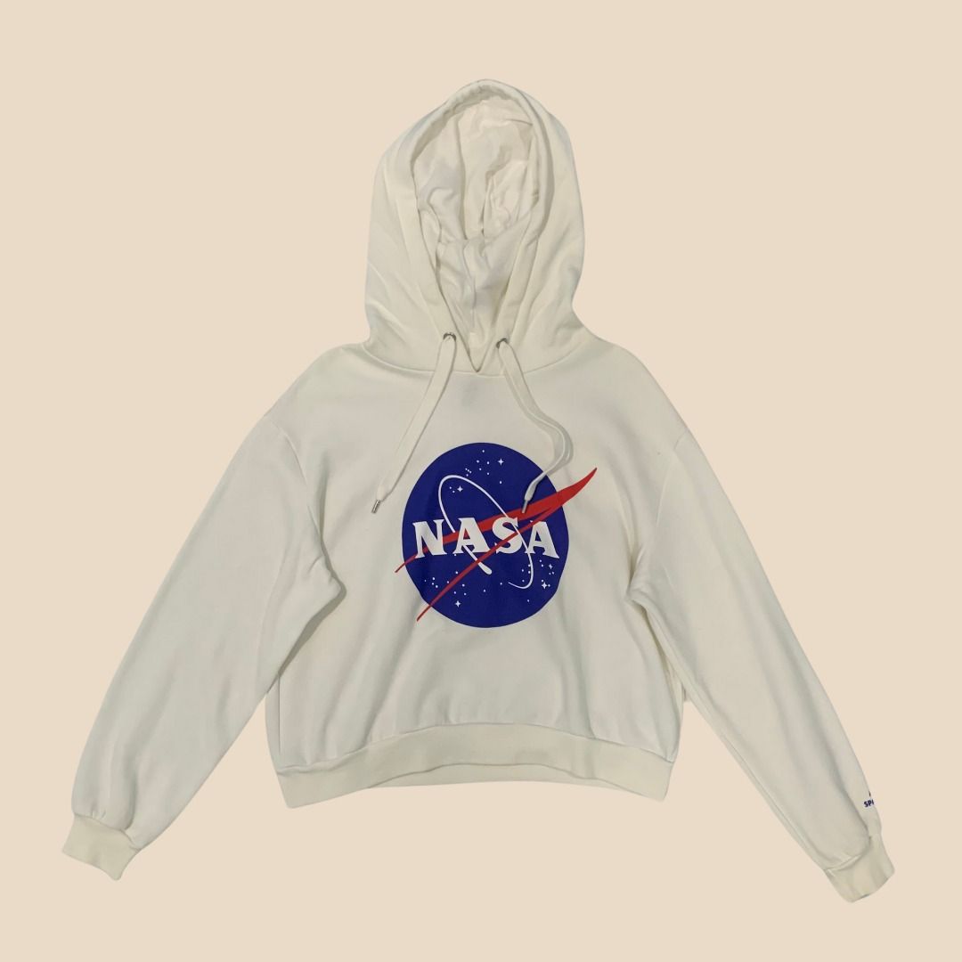 PRELOVED H M NASA Cropped Hoodie White