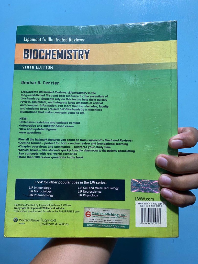 PRELOVED Lippincott’s Biochemistry 6th edition (Category: Textbooks) located in Manila. Submitted by arvinchris (Listing ID 1309960078, Image 2). Description: Preloved Biochemistry book (Lippincotts’s) Used in First year Medicine With few pencil marks Mop: gcash Mod: grab.