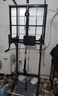 Pull up Station Tower with Long Barbell (120cm) and 4 plates 10 lbs each