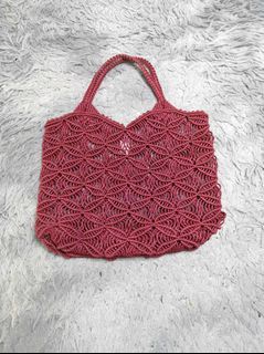 Red Plain Woven Hand Bag