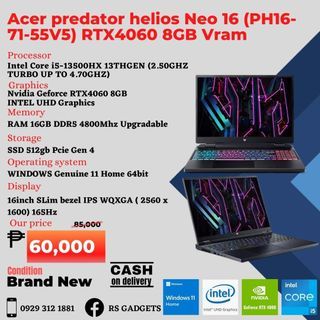 RTX4060 Acer predator neo 16 i5 13thgen Ram 16gb ssd 512gb gaming laptop 8gb vram nvidia