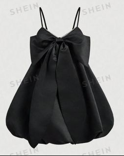 Semi-formal black dress, bubble skirt design with bow knot design