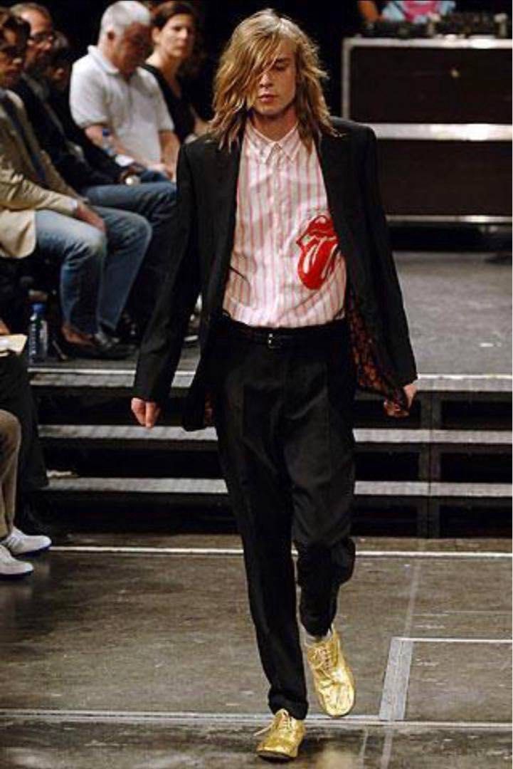 SS06 Comme Des Garcons Homme Plus The Rolling Stones Lips Tongue Runway Striped Shirt Men s Fashion Tops Sets Shirts on Carousell