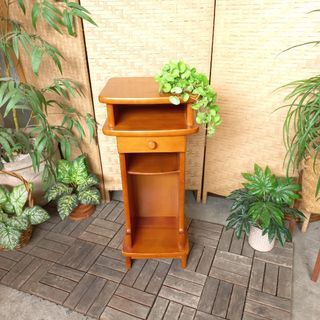 Vintage karimoku solid wood slim side drawer telephone stand flower stand