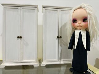 White Rustic Custom Made Doll Wardrobe Cabinets for Blythe, Monster High, Barbie and Other Similar Sized Dolls