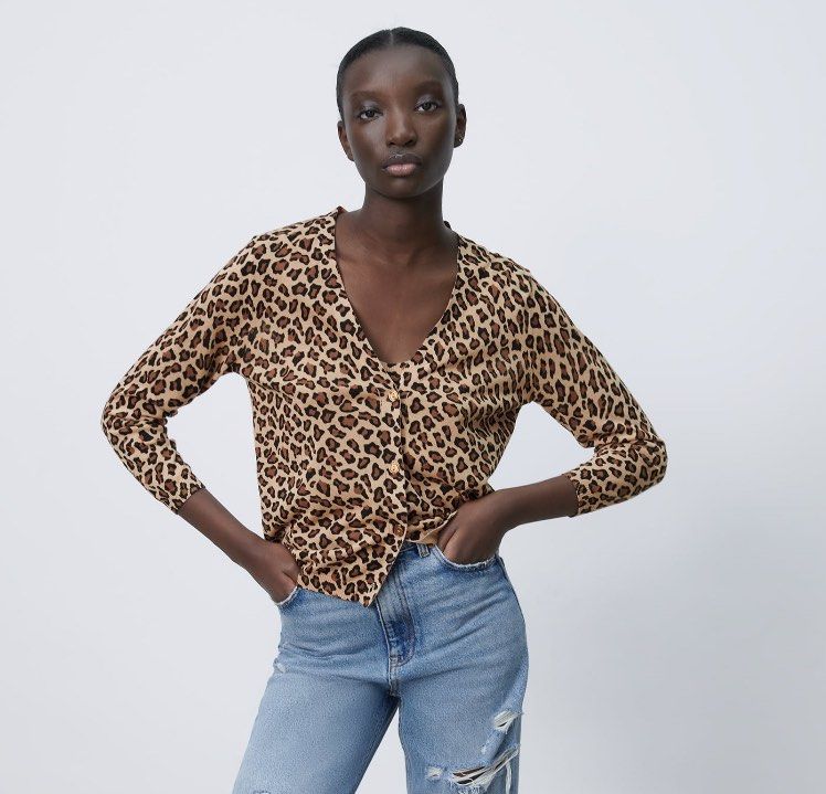 Zara animal print cardigan cheap