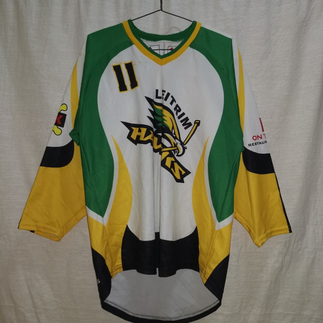 Adidas Leitrim Hawks 11 Hockey Jersey White Green Youth XL fits best Medium L26 x W21 Men s Fashion Activewear on Carousell