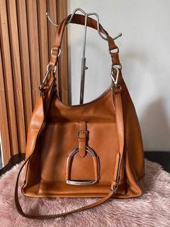Authentic Ralph Lauren Genuine Leather Polo Brown Camel Tote Bag Handbag Shoulder Aesthetic Academia Y2K Coffee