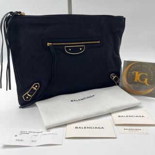 Balenciaga Black Grained Chevre Leather Flat Large Clutch Bag