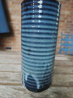 Blue Ceramic Flower Vase Pot Made In Japan