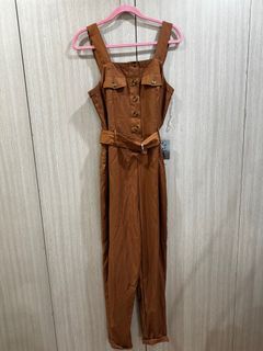 Brown Belted Jumpsuit - Small