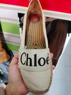 Chloe Woody Logo Espadrille Leather Flats