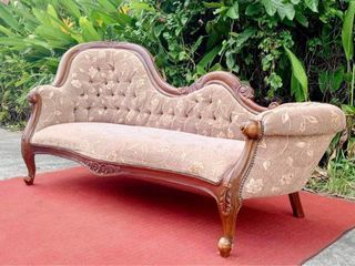 Elegant Sofa 77”L x 32”W x 16”SH  Solid wood Fabric seat Bulky foam In good condition