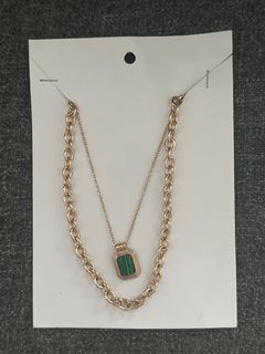 Gold Layered Necklaces with Green Stone