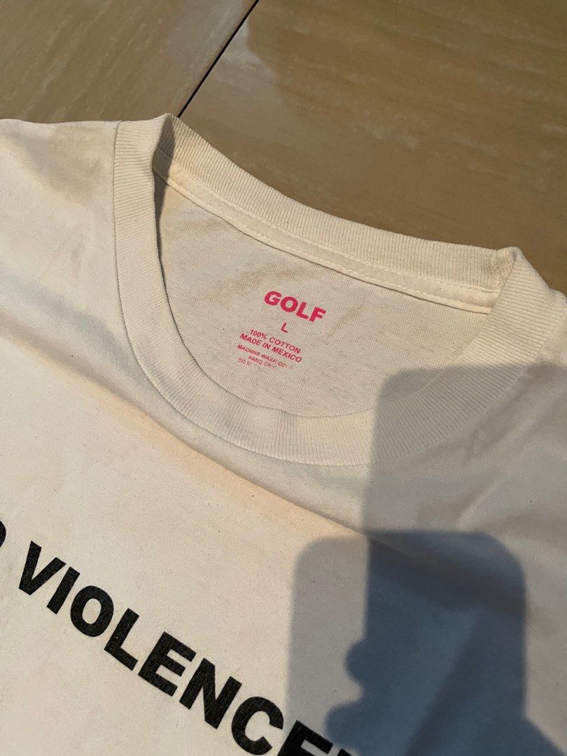 Golfwang (Category: Tshirts & Polo Shirts ) located in Manila. Submitted by thra_shirts (Listing ID 1310189853, Image 3). Description: Golfwang 'no violence' Large W 21/L 30 Excellent condition No flaws Authentic.