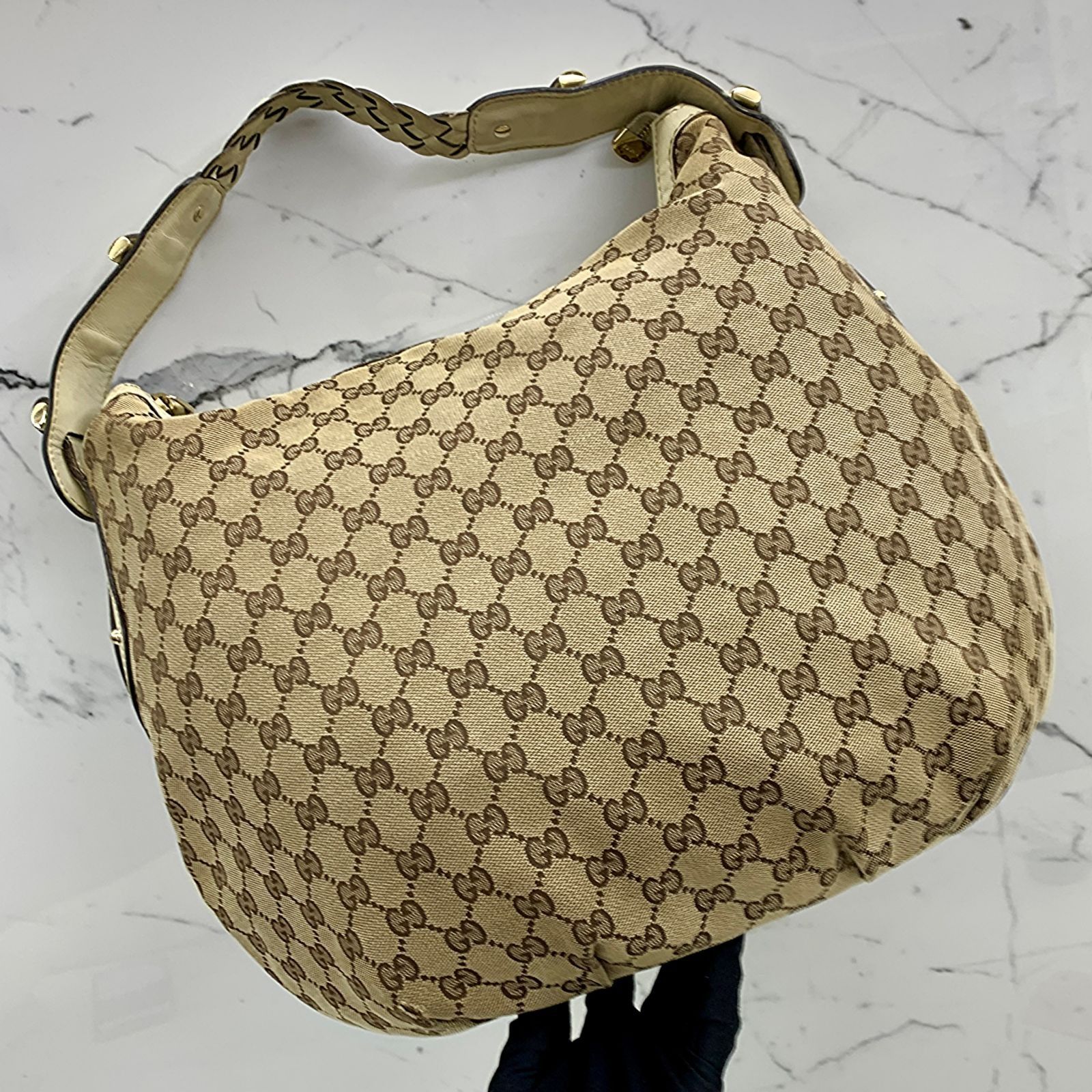 GUCCI 211986 BROWN/ BEIGE GG CANVAS ONE SHOULDER BAG 247028454 