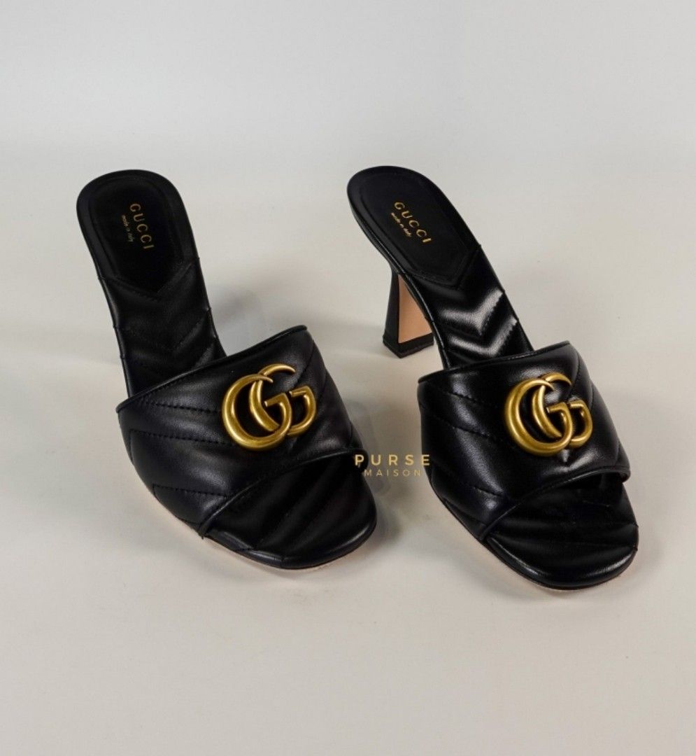 Gucci Double G Marmont Leather High Heel Sandals Size 37 EU