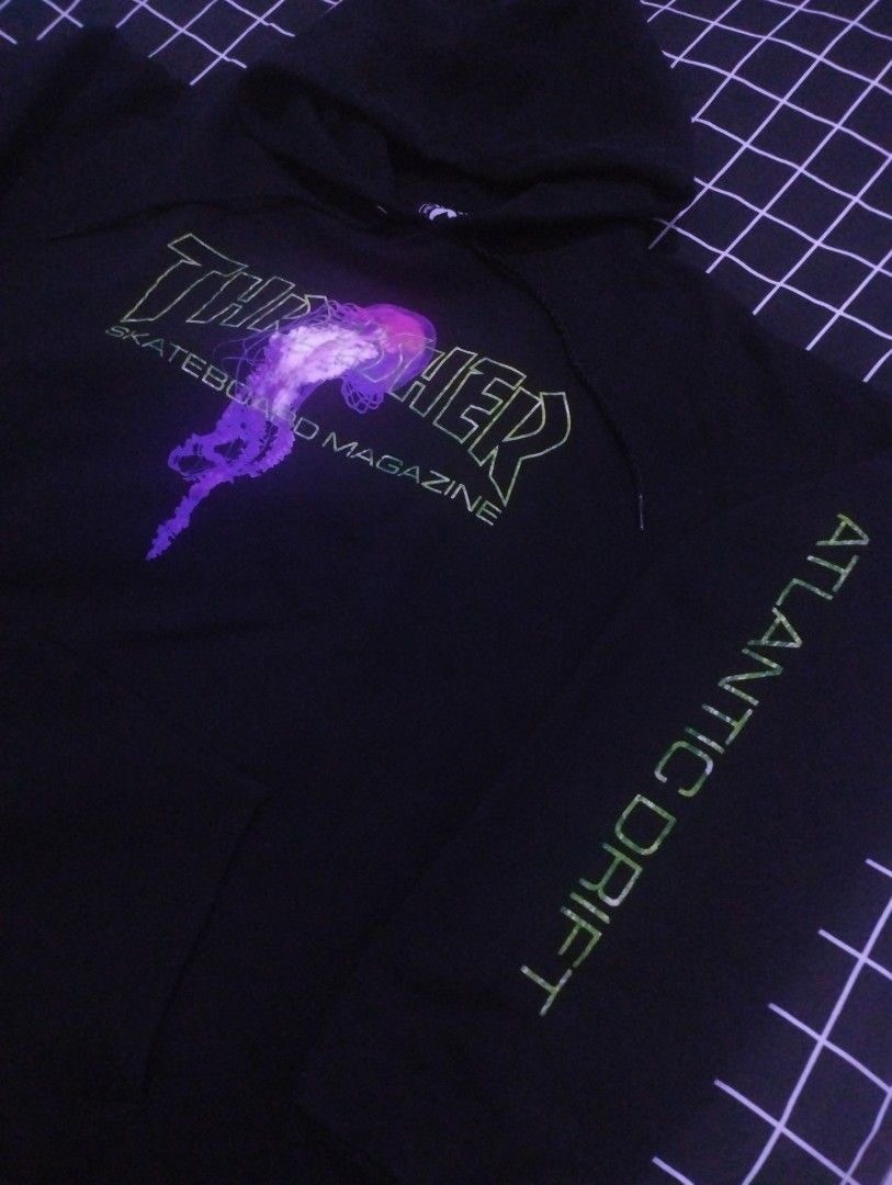 Hoodie Thrasher Atlantic Drift, Fesyen Pria, Pakaian Baju Luaran