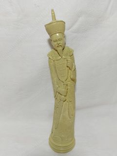 Ivory Tone Chinese Warrior Emperor Figure Resin  Statue W/ Sword - 13”