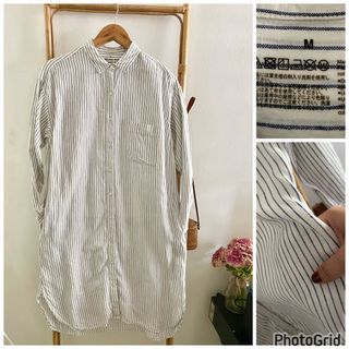 Muji pinstripe linen shirt dress