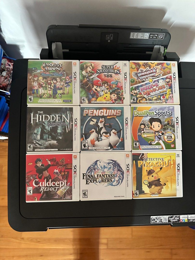 Nintendo 3DS game Harvest Moon / Super Smash Bros / Puzzle dragon / The hidden / Penguins magadascar / Dual pen sports / Cultcept revolt / Final fantasy explorers / Detective Pikachu (Category: Nintendo) located in Singapore. Submitted by peterwatermelonq (Listing ID 1310161230, Image 1). Description: Nintendo 3DS game Harvest Moon $22 Super Smash Bros $22 Puzzle dragon $14 The hidden $14 Penguins magadascar $12 Dual pen sports $18 Cultcept revol