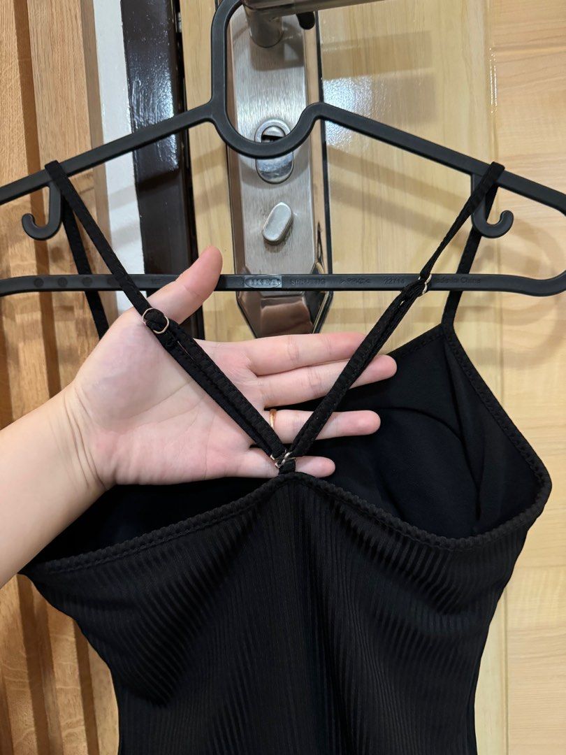 One piece Swimsuit Used once Medium (Category: Bikinis & Swimsuits) located in Cavite. Submitted by cha____r (Listing ID 1310079444, Image 3). Description: One piece swimswear in black ribbed cloth Used once only 🥰 L on tag but fits medium Firm padding 🧡 Super nice in actual!.
