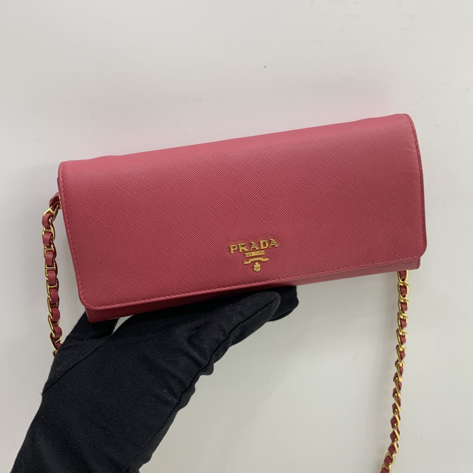 DISCOUNTED PRADA 1M1290 PINK SAFFIANO LONG WALLET ON CHAIN 247028656 GI