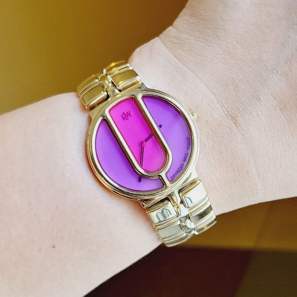 RAYMOND WEIL Purple Watch (Rare) (Category: Women's Watches) located in Manila. Submitted by kopawatches (Listing ID 1310145370, Image 1). Description: Preowned RAYMOND WEIL Purple Watch (Rare) • 32mm • Swiss made • Sapphire crystal • Excellent Condition • Small to Medium/up to 17cm wrist size • Quartz Movement • With free box PM 📩 All posted photos are actual and onhand. {Ready for delivery/pickup/meetup} Follow us for more original and afforda