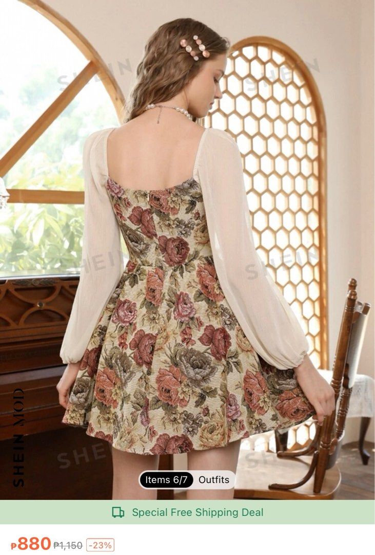 SHEIN FLORAL DRESS (Category: Dresses) located in Cainta. Submitted by ding.store (Listing ID 1310149603, Image 3). Description: Brand new Hindi nagamit Brand: Shein Size: Medium Bicep Length : 16.8 inch Bust : 36.2 inch Cuff : 7.5 inch Hip Size : 70.5 inch Length : 34.6 inch Sleeve Length : 28 inch Waist Size : 28.7 inch 📍Sampaloc, Manila.