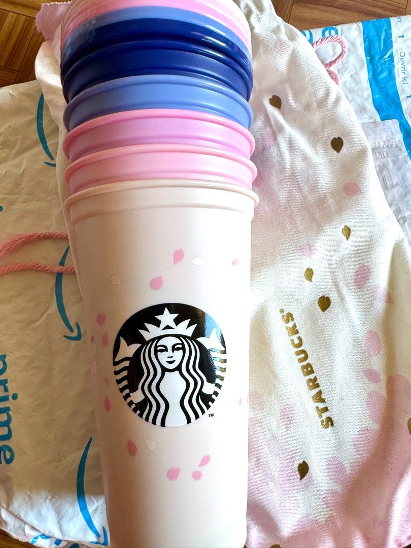 Starbucks reusable cup (2021 sakura edition) (Category: Water Bottles & Tumblers) located in Makati City. Submitted by netski10.377 (Listing ID 1295423305, Image 1). Description: Price is for set (5pcs) With pouch included.