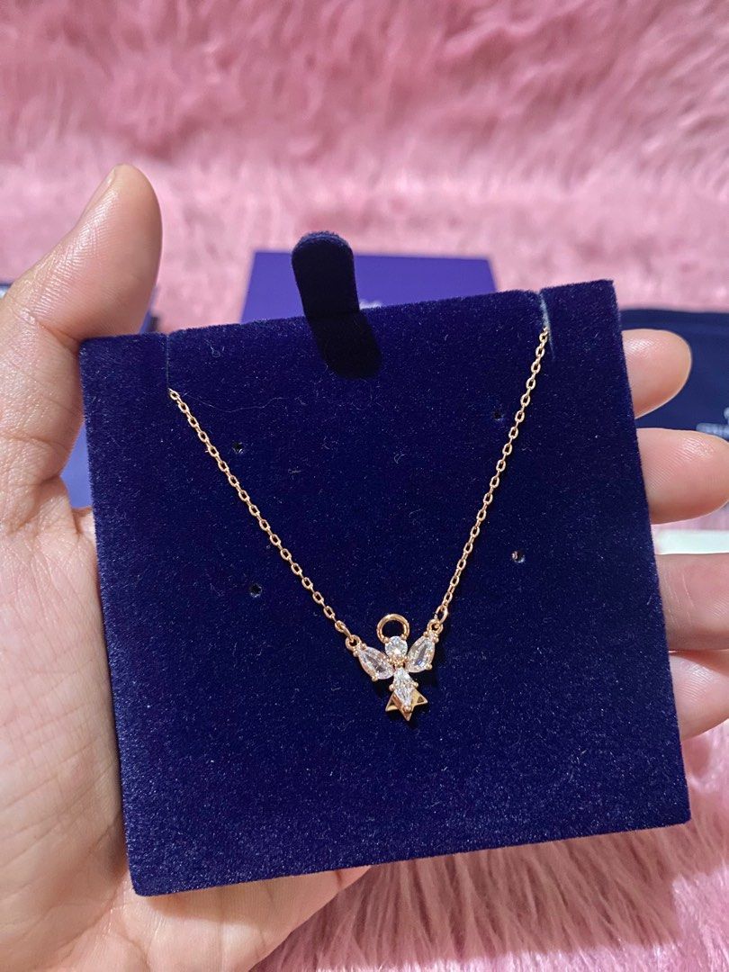 Swarovski Angel Pendant Rosegold Necklace Women s Fashion Jewelry Organizers Necklaces on Carousell