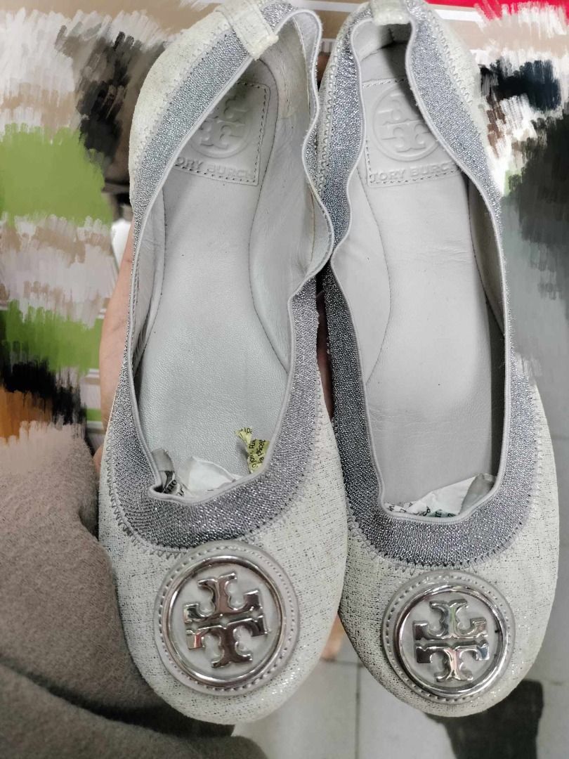 Tory burch pewter flats best sale