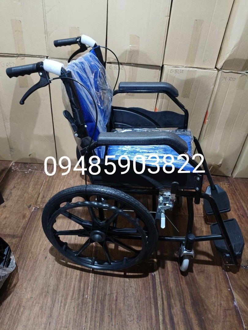 Travel wheel chair matte blue (Category: Medical Supplies & Tools) located in Manila. Submitted by medicalcare12 (Listing ID 1310112334, Image 1). Description: brand new same day delivery cod/gcash /bank transfer.