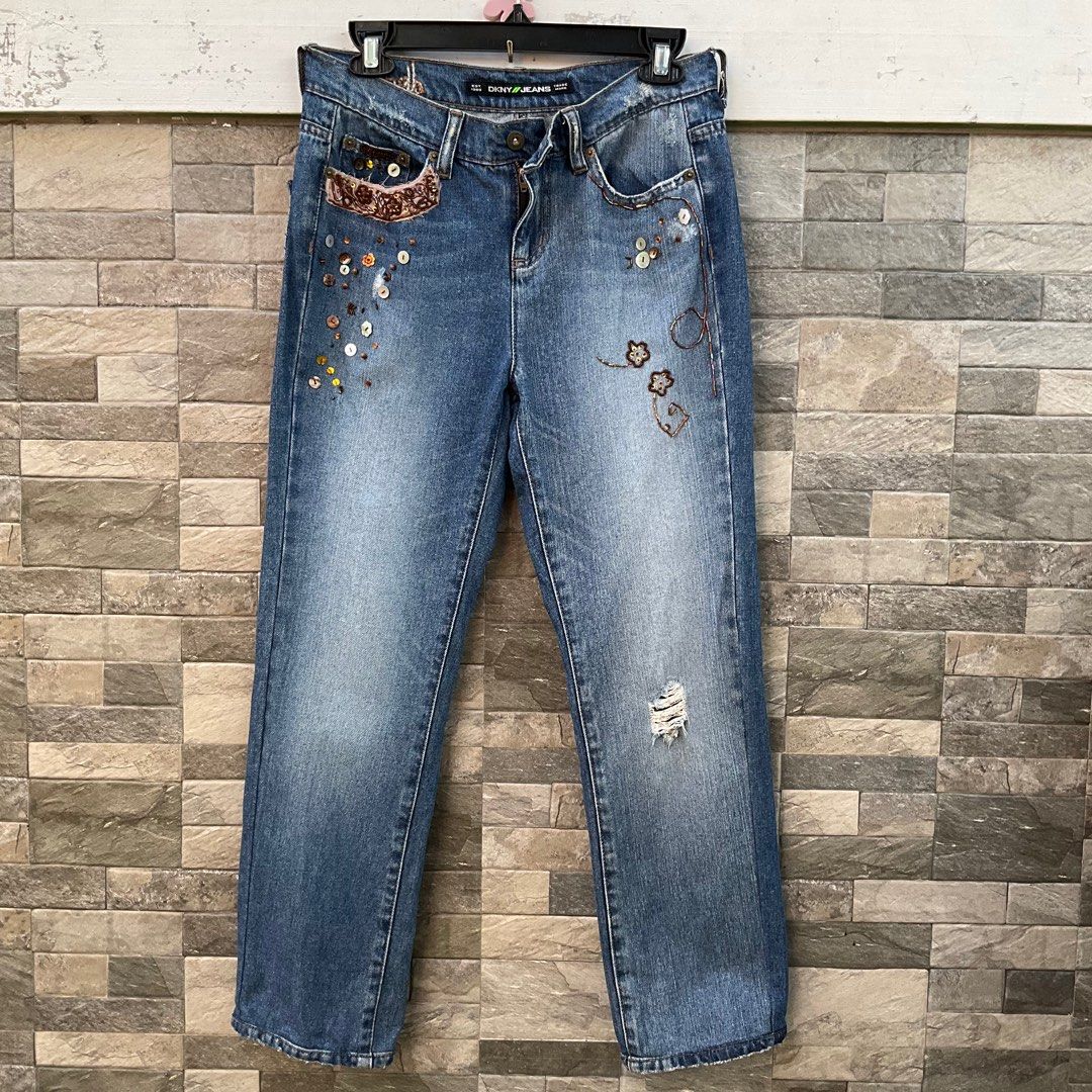 SALE DKNY Vintage 90s DKNY Jeans Y2K patchwork pocket dkny denim straight leg jeans high rise jeans DKNY soho jean Size 2 waist 30 31 inch
