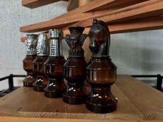 Vintage amber bottles_decorative bottles_chess piece