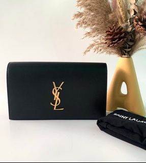 YSL clutch grained leather GHW (auth)