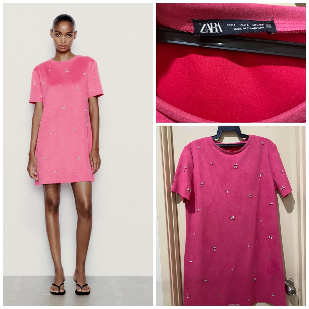 Zara FAUX SUEDE DRESS Rhinestones, Women's Fashion, Dresses & Sets, Dresses  on Carousell