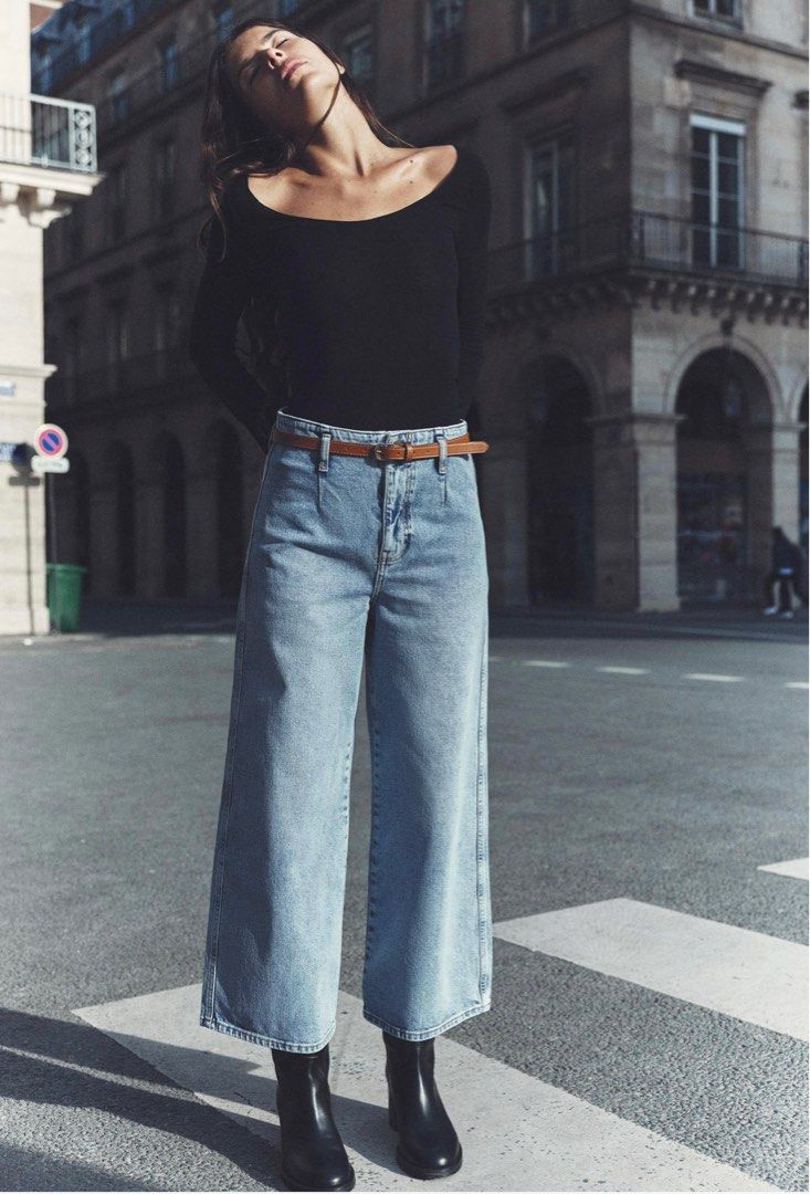Wide leg belted jeans on sale