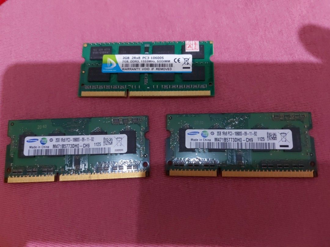 2gb DDR3 memory for laptop 200 pesos each (Category: Computer Parts) located in San Juan City. Submitted by appleusermarioz (Listing ID 1310381338, Image 2). Description: if U buy all for 600 pesos nalang po Memory For Laptop DDR3 2gb ram - PC3 10600 ( 3pcs available) - PC3 8500 ( 1 pcs ) all good working 200 pesos Each pag kukunin lahat 600 pesos nalang po meet Up Mrt cubao Or farmers plaza mall cubao or mrt annapolis memory 2gb for laptop ddr3 