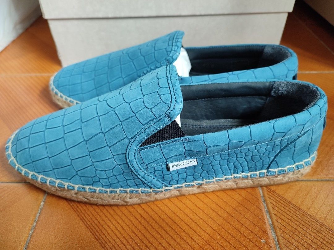 JIMMY CHOO Vlad Croc Embossed Leather Espadrilles slip on sneakers blue Carousell