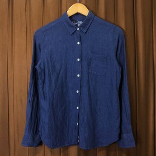 #A601 Muji Premium Linen Button LS Shirt (Blue)(Womens)