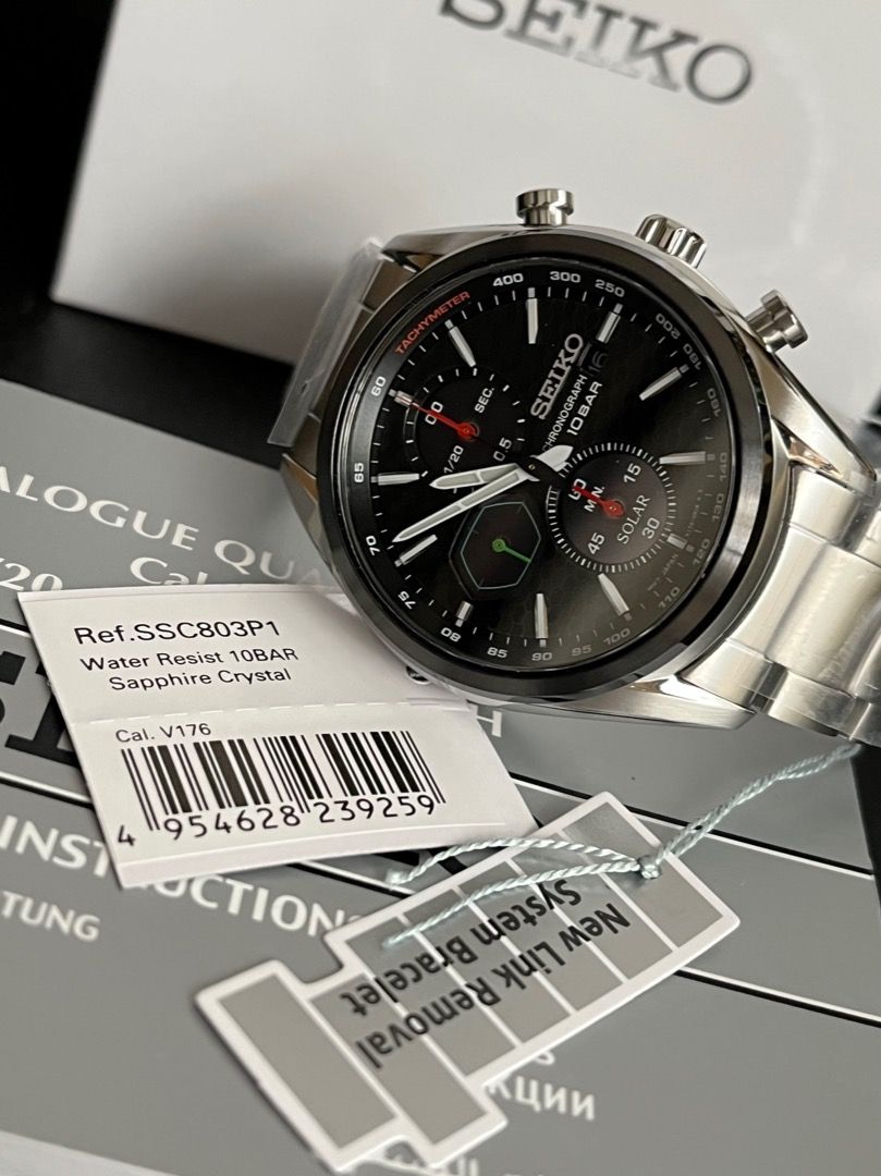 Seiko SSC803P1 Orologio Uomo Solare – Cronografo Con Tachimetro E Bracciale In Acciaio