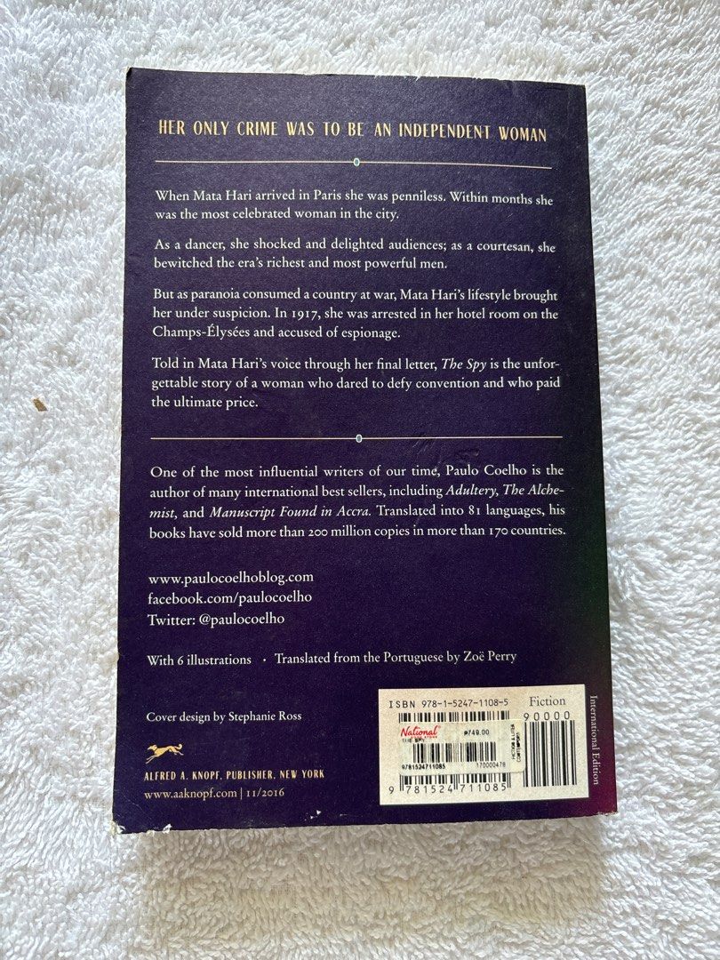 Book: The Spy by Paulo Coelho (Category: Storybooks) located in Santo Domingo. Submitted by annamariesells (Listing ID 1310272860, Image 3). Description: Pages of the book may have stained/yellowed due to having it stocked for quite a while..