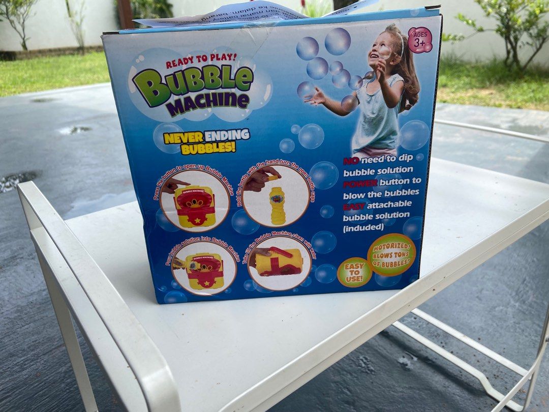 Bubble machine (Category: Other Home Appliances) located in Petaling Jaya. Submitted by alia_22 (Listing ID 1310333536, Image 3). Description: Uses once. Not including bubble liquid Bubble liquid can buy in MR DIY Party birthday .