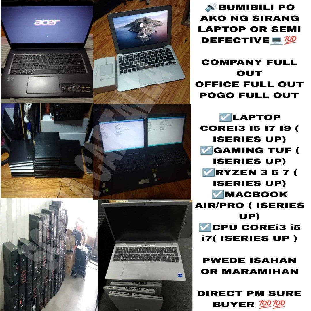 Buying Defective Laptop (Category: Laptops & Notebooks) located in Manila. Submitted by shiella1998 (Listing ID 1310403001, Image 1). Description: Bumibili Po Ako nG Sirang Laptop Or Mini Defective 💻💻 💻Company Full Out 💻Office Full Out 💻Pogo Full Out 💻Bpo Full Out ✅ Laptop Corei3/i5/i7 ✅ Gaming Tuf ( Iseries Up ) ✅ Ryzen 3/5/7 ( Iseries Up ) ✅ MacBook Air/Pro ( Iseries Up ) ✅ Mini Pc ( Iseries Up ) Pwede Isahan Or Maramihan Direct Pm Po ☺️.