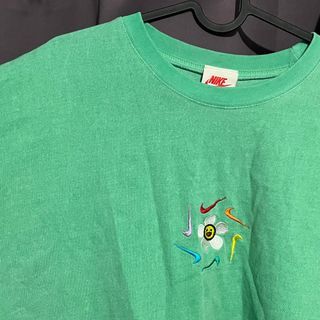 Green Nike Embroidered Flower Logo Oversized Shirt