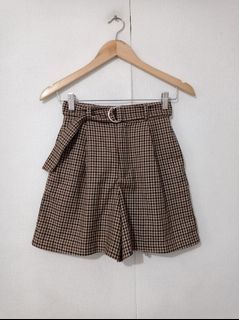 GU by Uniqlo women check belted shorts