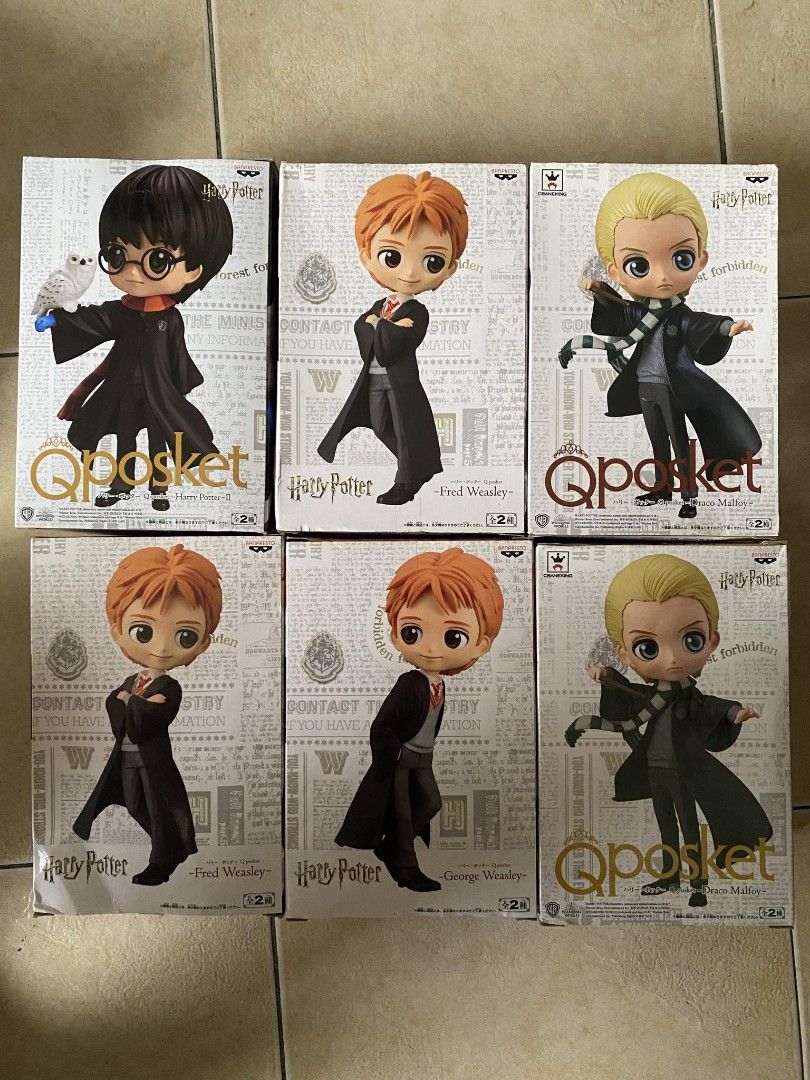 Harry Potter Qposket (Category: Figurines & Statues) located in Quezon City. Submitted by declutterthingzzz (Listing ID 1310412646, Image 1). Description: Draco Malfoy George Weasley Fred Weasley ₱500 each Harry Potter ₱600.